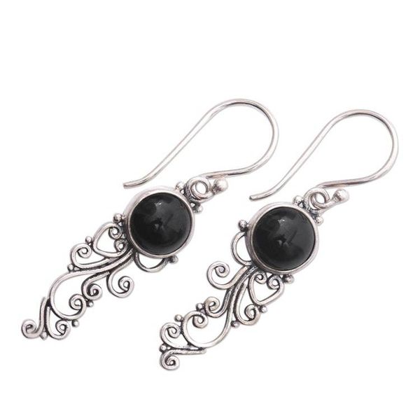 Alternate image for Handcrafted Onyx Sterling Silver Scrollwork Dangle Earrings Malam Dance