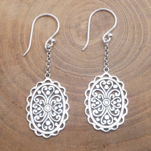 Alternate image for Openwork Pattern Oval Sterling Silver Dangle Earrings Intricate Ovals