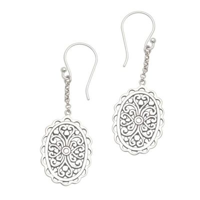 Alternate image for Openwork Pattern Oval Sterling Silver Dangle Earrings Intricate Ovals