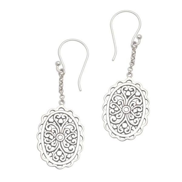 Alternate image for Openwork Pattern Oval Sterling Silver Dangle Earrings Intricate Ovals