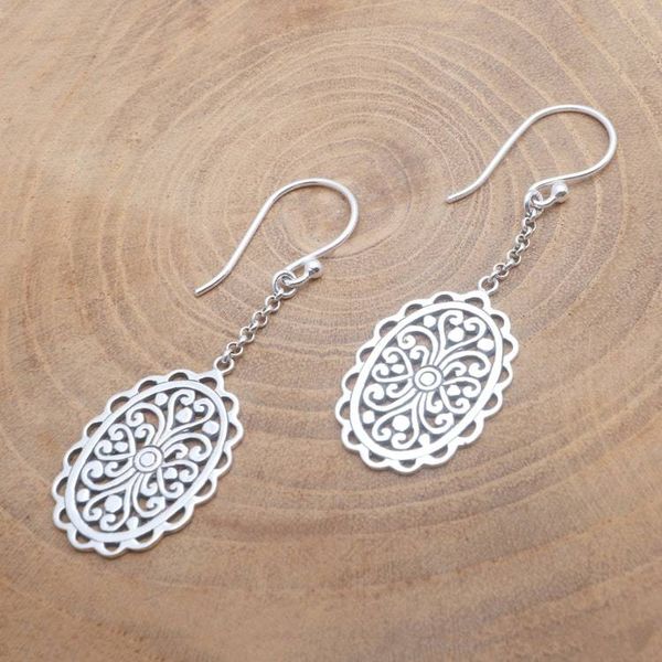 Alternate image for Openwork Pattern Oval Sterling Silver Dangle Earrings Intricate Ovals