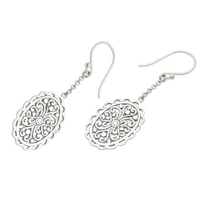 Alternate image for Openwork Pattern Oval Sterling Silver Dangle Earrings Intricate Ovals