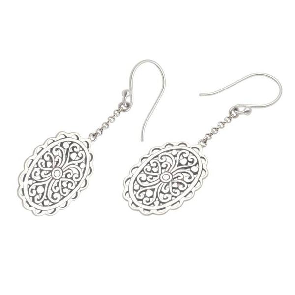 Alternate image for Openwork Pattern Oval Sterling Silver Dangle Earrings Intricate Ovals