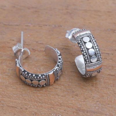 Primary image for Circle Gold Accent Sterling Silver Half-Hoop Earrings Dotted Paths