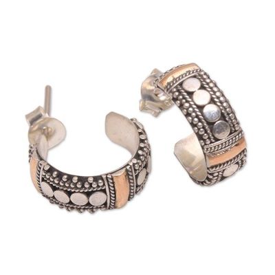 Alternate image for Circle Gold Accent Sterling Silver Half-Hoop Earrings Dotted Paths