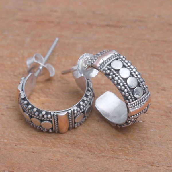 Alternate image for Circle Gold Accent Sterling Silver Half-Hoop Earrings Dotted Paths