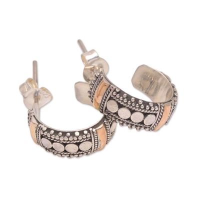 Alternate image for Circle Gold Accent Sterling Silver Half-Hoop Earrings Dotted Paths