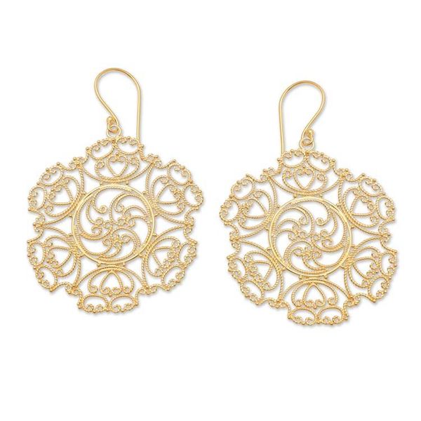 Alternate image for Spiral 18k Gold-Plated Filigree Dangle Earrings from Bali Palace Braids