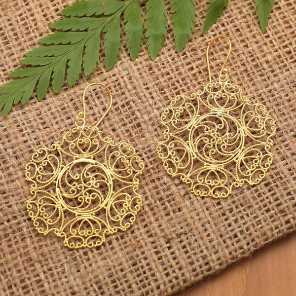 Alternate image for Spiral 18k Gold-Plated Filigree Dangle Earrings from Bali Palace Braids