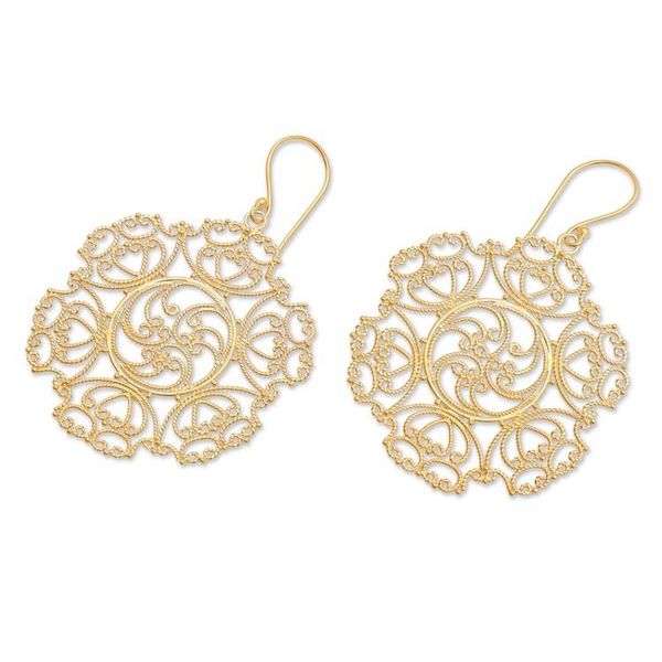 Alternate image for Spiral 18k Gold-Plated Filigree Dangle Earrings from Bali Palace Braids