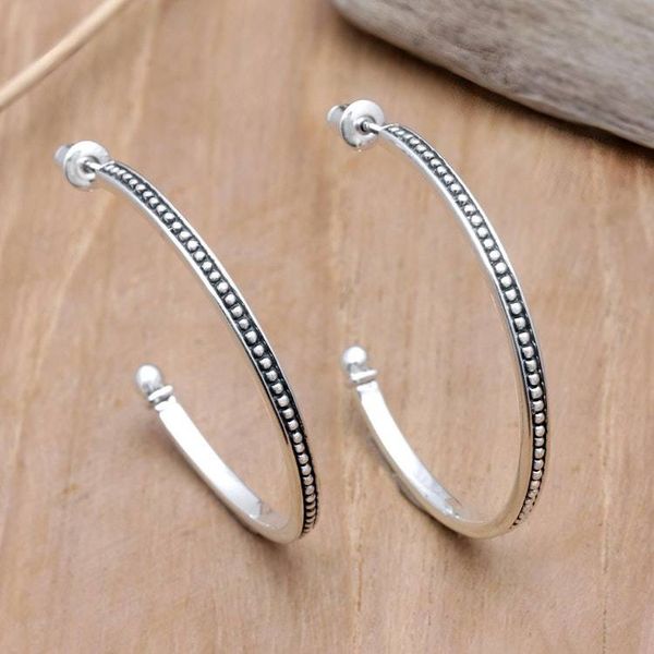 Alternate image for Sterling Silver Half-Hoop Earrings with Speckled Pattern Jawan Curves