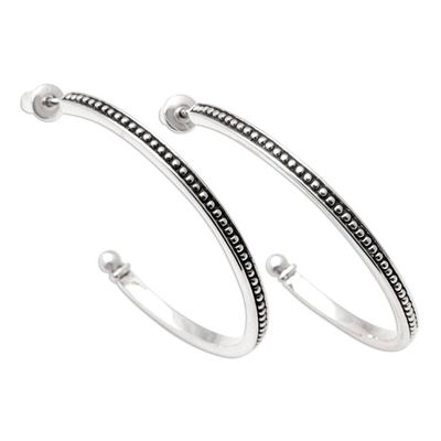 Alternate image for Sterling Silver Half-Hoop Earrings with Speckled Pattern Jawan Curves