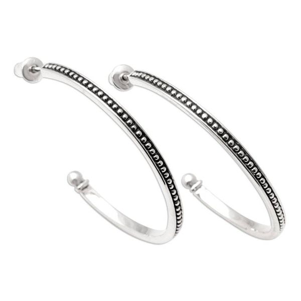 Alternate image for Sterling Silver Half-Hoop Earrings with Speckled Pattern Jawan Curves