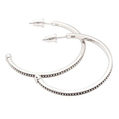Alternate image for Sterling Silver Half-Hoop Earrings with Speckled Pattern Jawan Curves