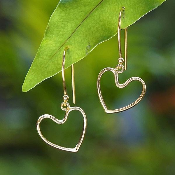 Alternate image for 18k Gold-Plated Heart-Shaped Dangle Earrings Made in Bali Swinging with Love