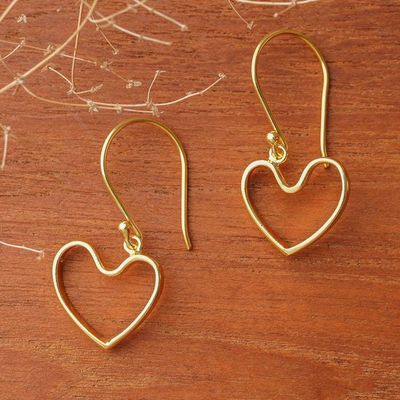 Alternate image for 18k Gold-Plated Heart-Shaped Dangle Earrings Made in Bali Swinging with Love
