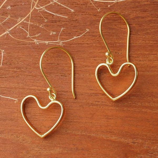 Alternate image for 18k Gold-Plated Heart-Shaped Dangle Earrings Made in Bali Swinging with Love