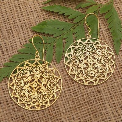 Primary image for Geometric 18k Gold-Plated Filigree Dangle Earrings from Bali Aurora Chakra