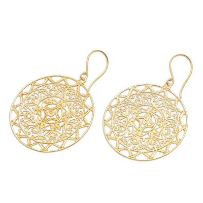Alternate image for Geometric 18k Gold-Plated Filigree Dangle Earrings from Bali Aurora Chakra
