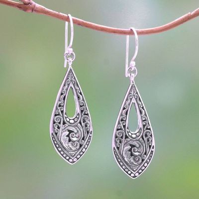 Alternate image for Patterned Sterling Silver Dangle Earrings from Bali Balinese Amulet