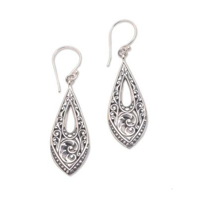 Alternate image for Patterned Sterling Silver Dangle Earrings from Bali Balinese Amulet