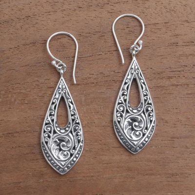 Alternate image for Patterned Sterling Silver Dangle Earrings from Bali Balinese Amulet