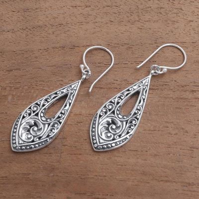 Alternate image for Patterned Sterling Silver Dangle Earrings from Bali Balinese Amulet