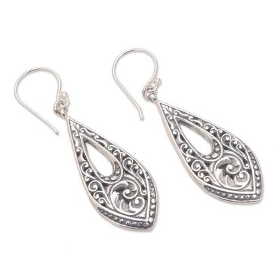 Alternate image for Patterned Sterling Silver Dangle Earrings from Bali Balinese Amulet