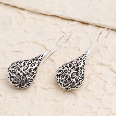 Alternate image for Hand Made Sterling Silver Flower Drop Earrings Hollow Drops