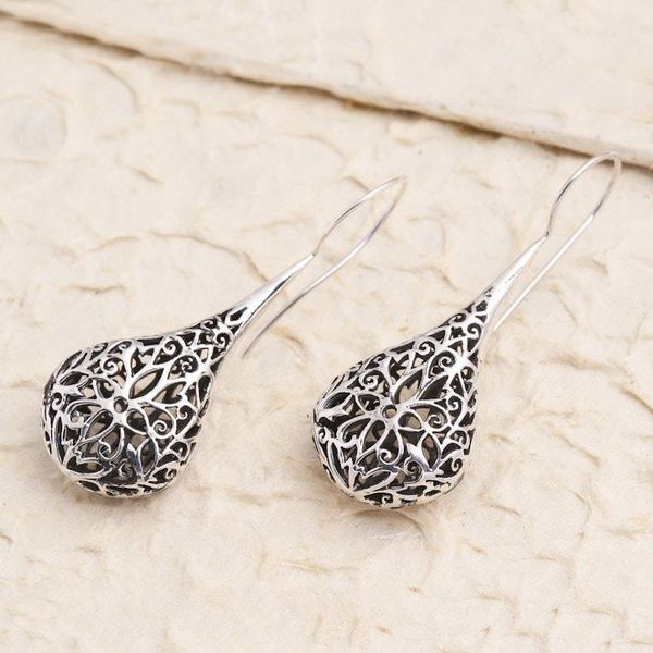 Alternate image for Hand Made Sterling Silver Flower Drop Earrings Hollow Drops