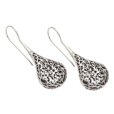 Alternate image for Hand Made Sterling Silver Flower Drop Earrings Hollow Drops