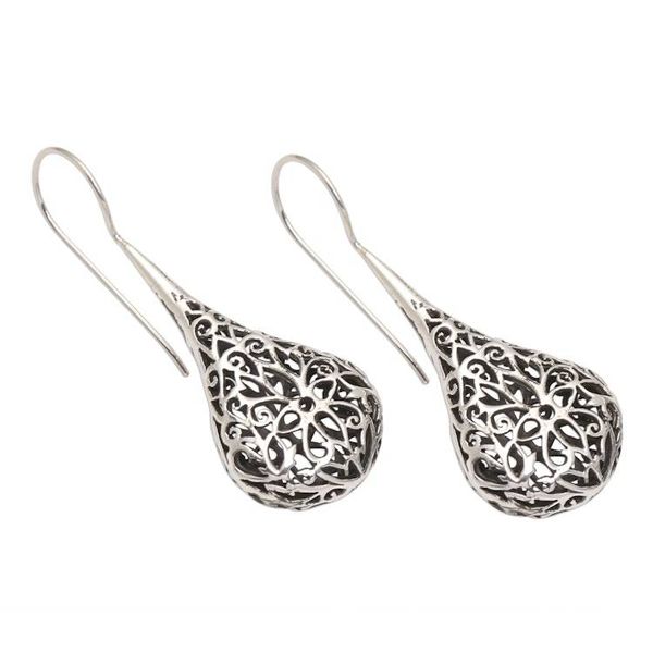 Alternate image for Hand Made Sterling Silver Flower Drop Earrings Hollow Drops