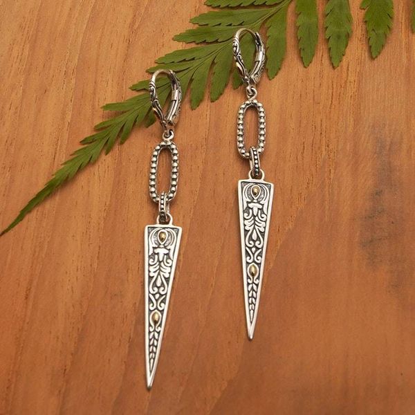 Alternate image for 18k Gold-Accented Dangle Earrings with Traditional Motifs Gianyar Pyramids