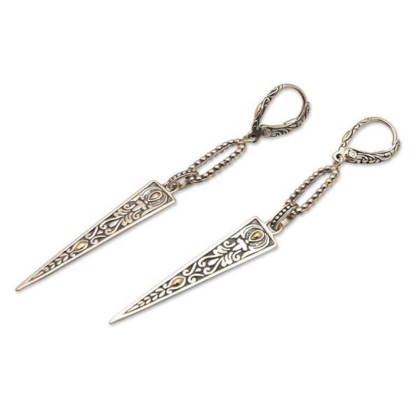 Alternate image for 18k Gold-Accented Dangle Earrings with Traditional Motifs Gianyar Pyramids
