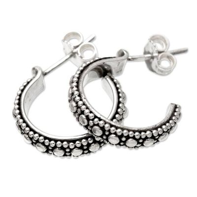 Alternate image for Sterling Silver Half-Hoop Earrings with Speckled Pattern Speckled Caress