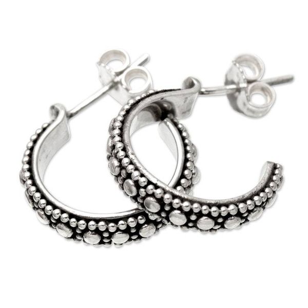 Alternate image for Sterling Silver Half-Hoop Earrings with Speckled Pattern Speckled Caress
