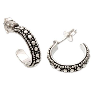 Alternate image for Sterling Silver Half-Hoop Earrings with Speckled Pattern Speckled Caress