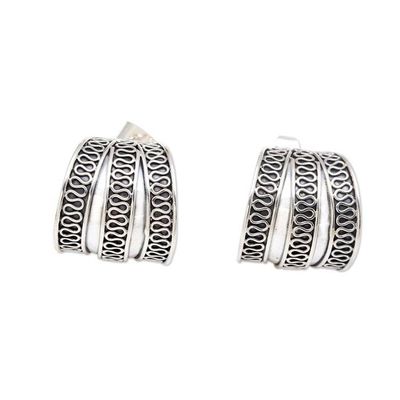 Alternate image for Sterling Silver Handmade Balinese Small Half-Hoop Earrings Silver Spring