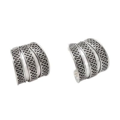 Alternate image for Sterling Silver Handmade Balinese Small Half-Hoop Earrings Silver Spring