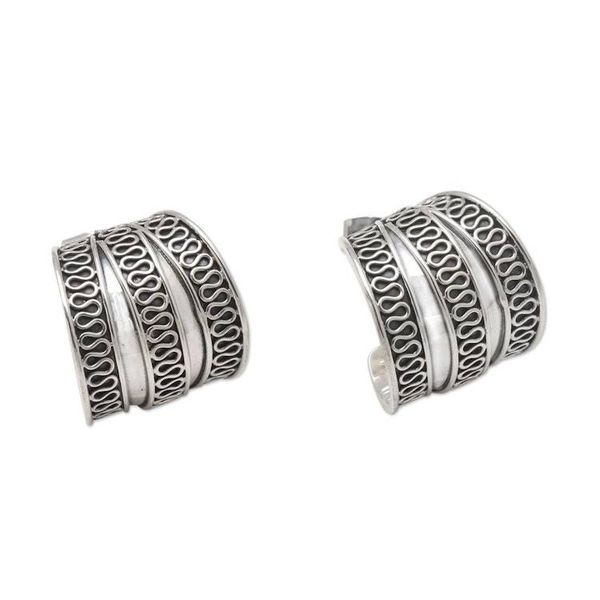Alternate image for Sterling Silver Handmade Balinese Small Half-Hoop Earrings Silver Spring