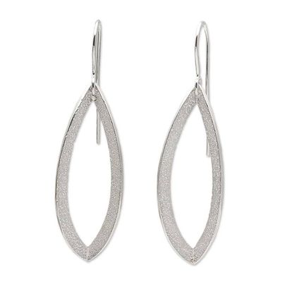 Alternate image for Stippled Sterling Silver Dangle Earrings Modern Ellipse