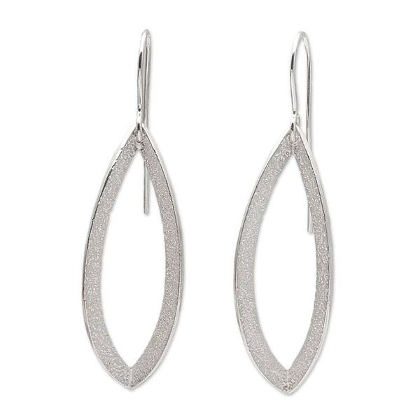 Alternate image for Stippled Sterling Silver Dangle Earrings Modern Ellipse