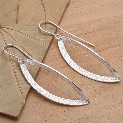 Alternate image for Stippled Sterling Silver Dangle Earrings Modern Ellipse