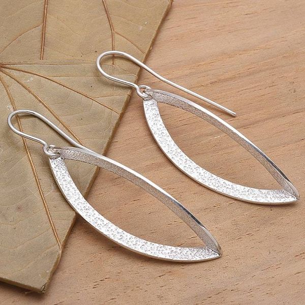 Alternate image for Stippled Sterling Silver Dangle Earrings Modern Ellipse