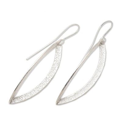 Alternate image for Stippled Sterling Silver Dangle Earrings Modern Ellipse