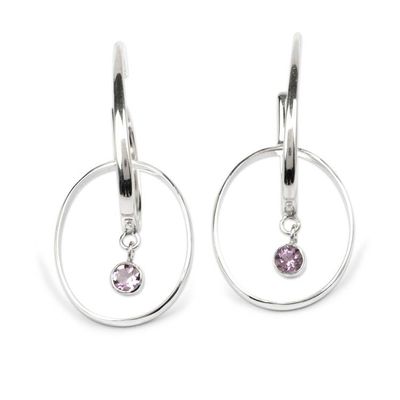 Alternate image for Double-Hooped Music Symbol-Themed Amethyst Silver Earrings Purple Musical Twist