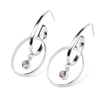 Alternate image for Double-Hooped Music Symbol-Themed Amethyst Silver Earrings Purple Musical Twist