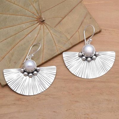 Alternate image for Cultured White Pearl and Sterling Silver Earrings Celuk Fan