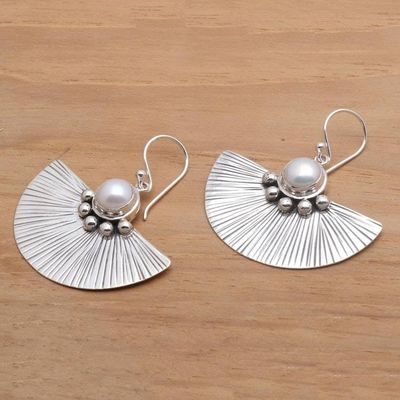 Alternate image for Cultured White Pearl and Sterling Silver Earrings Celuk Fan