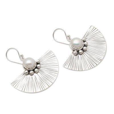 Alternate image for Cultured White Pearl and Sterling Silver Earrings Celuk Fan